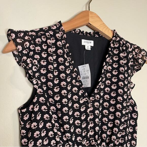 NEW J.Crew Factory Ruffle V-neck Mini Dress in Blue White Floral 0 - Picture 3 of 11